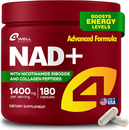 NAD Plus Supplement 1400mg with Nicotinamide Riboside, Collagen - 180 Capsules