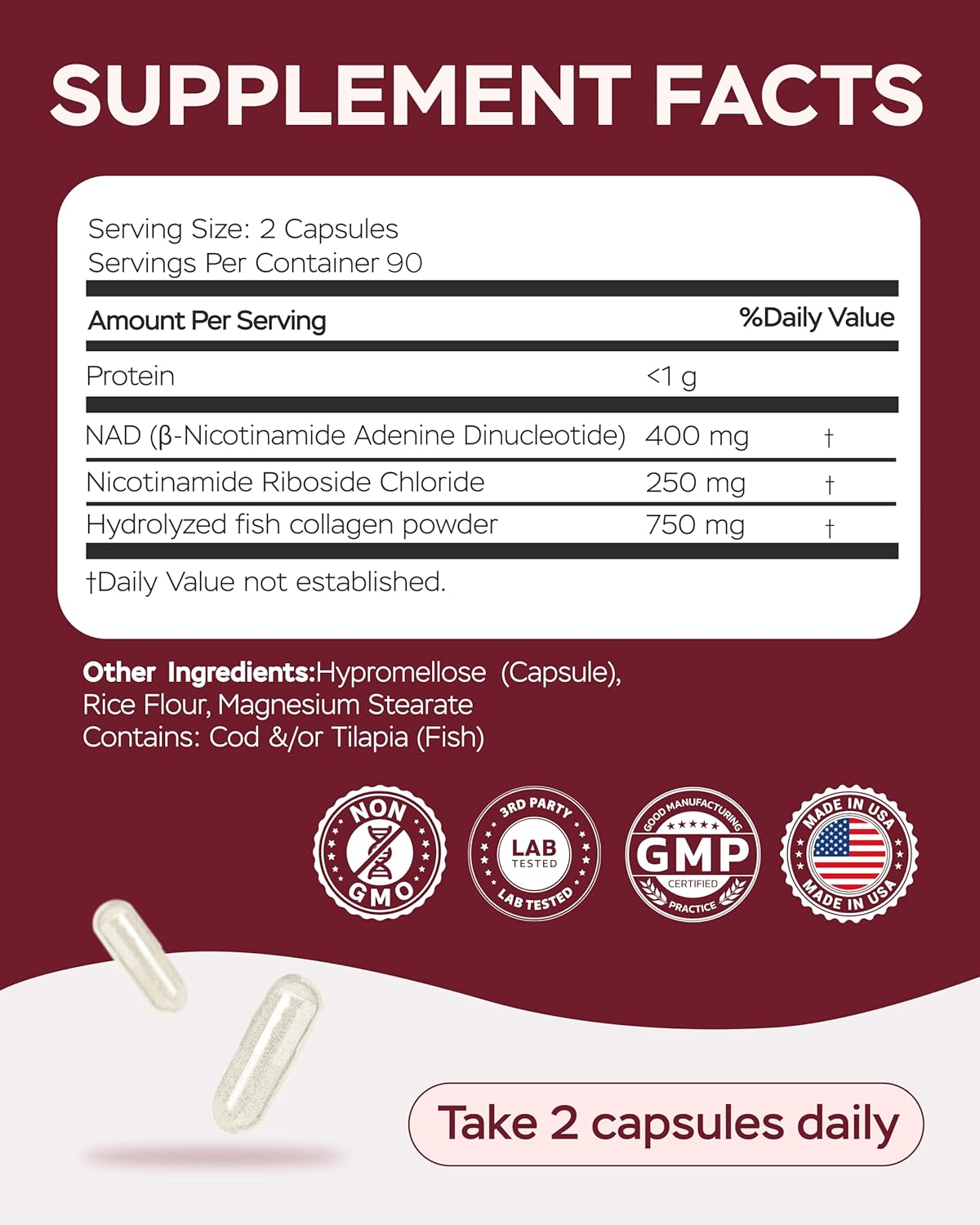 NAD Plus Supplement 1400mg with Nicotinamide Riboside, Collagen - 180 Capsules