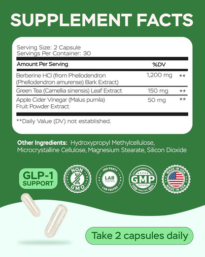 Berberine HCL Supplement - 60 Capsules
