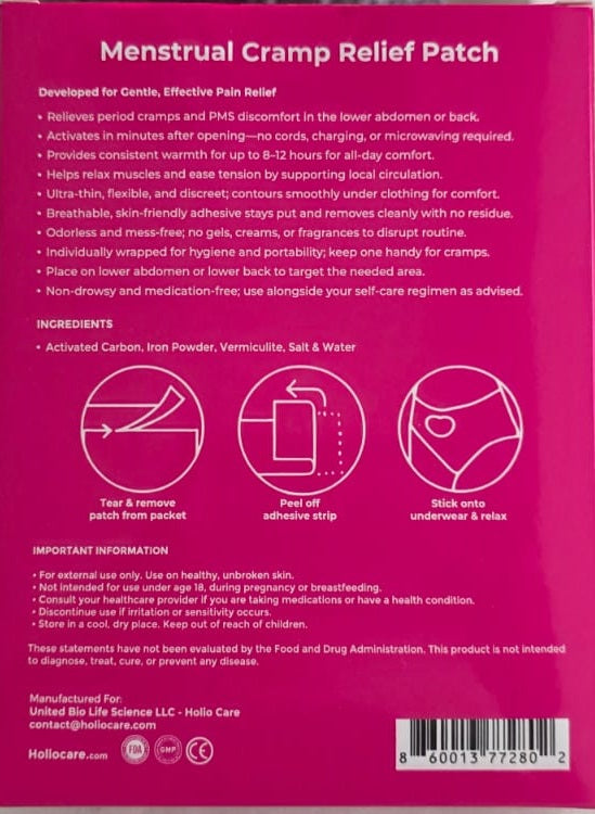 Holio Care Menstrual Heat Patches — Fast-Heating, Long-Lasting Warmth for Period Comfort | Up to 8–10 Hrs | 3 Discreet Adhesive Patches