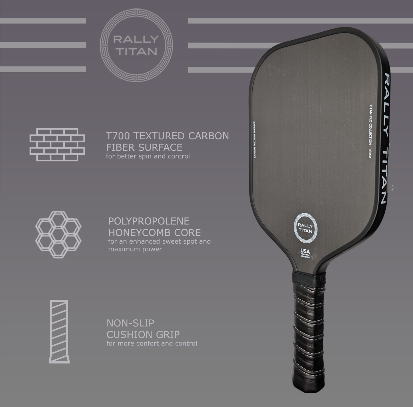 Titan Pro Control | 16MM | T700 Titan Carbon Friction Surface | Textured Surface | Black