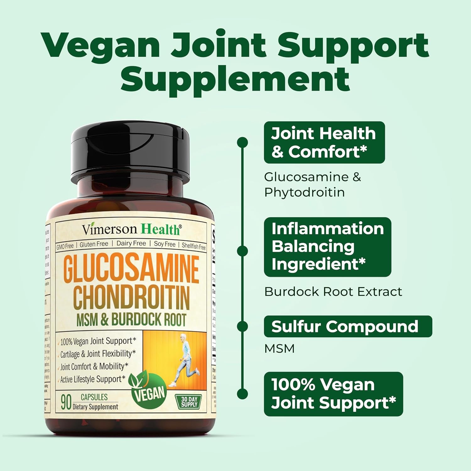 Vegan Glucosamine Chondroitin MSM - 100% Vegan Joint Support Supplement for Women & Men with Burdock and Glucosamine Sulfate 1500 Mg. Used for Cartilage and Joint Health and Flexibility - 2 Pack
