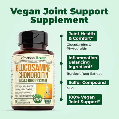 Vegan Glucosamine Chondroitin MSM - 100% Vegan Joint Support Supplement for Women & Men with Burdock and Glucosamine Sulfate 1500 Mg. Used for Cartilage and Joint Health and Flexibility - 2 Pack