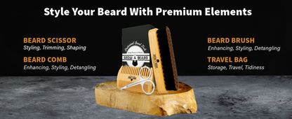 Beard Brush For Men - Beard Comb Set w/Mustache Scissors Grooming Kit, Natural Boar Bristle Brush, Dual Action Wood Comb, And Travel Bag Great For Christmas Gift