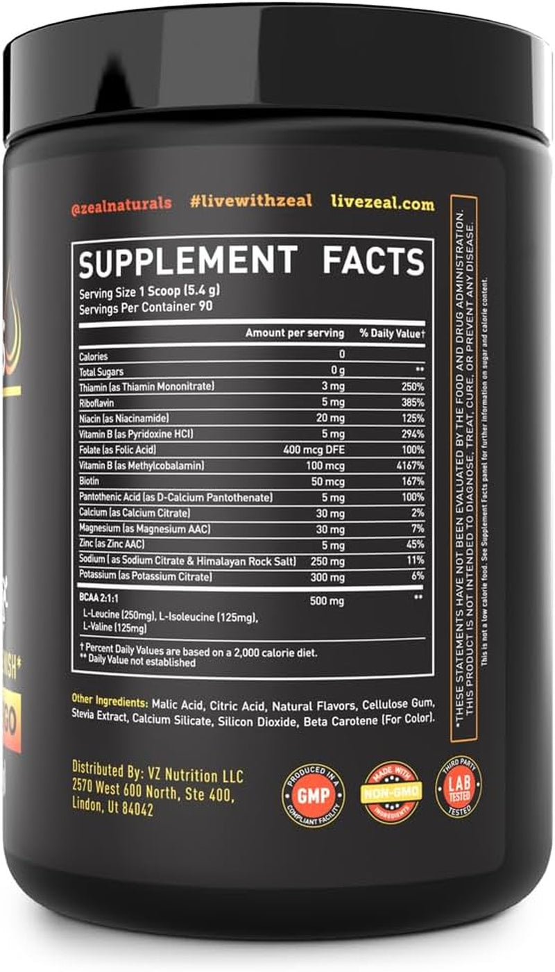 Enhanced Electrolyte Powder (Peach Mango | 90Ct.) W/ 0 Sugar +Bcaas +B-Vitamins Electrolyte Supplement W Potassium Zinc & Magnesium for Hydration - Keto Electrolytes