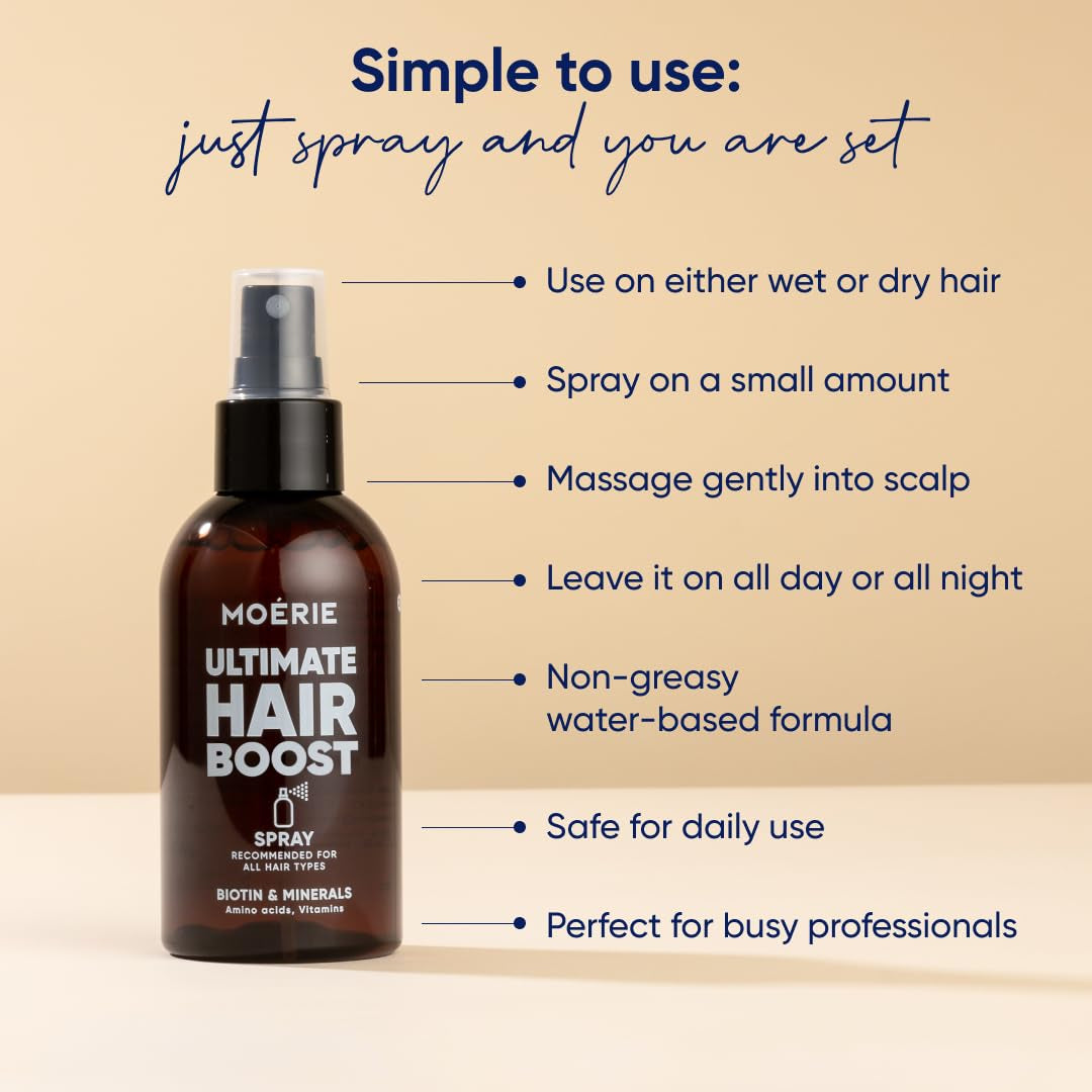 Moerie Ultimate Hair Growth Spray Designed to Strengthen & Stop Hair Loss - 100% Natural Serum for with over 100 Minerals, Vitamins & Amino Acids - Fresh Scent - 5.07 Fl. Oz