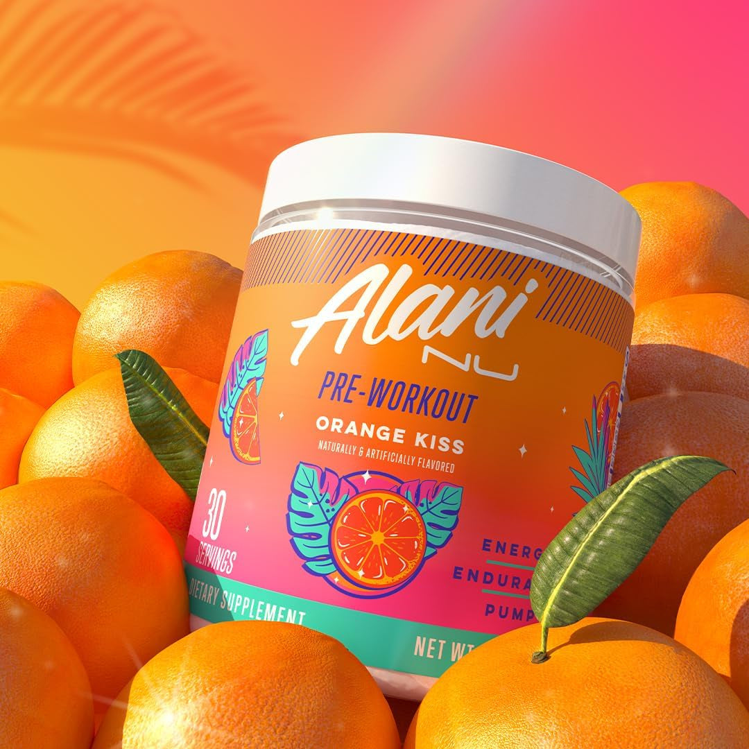 Alani Nu Pre Workout Powder Orange KISS, Amino Energy Boost, Endurance Supplement, Sugar Free, 200Mg Caffeine, L-Theanine, Beta-Alanine, Citrulline, 30 Servings