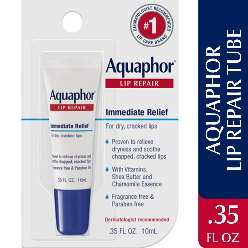 Aquaphor Lip Repair Ointment - Long-Lasting Moisture to Soothe Dry Chapped Lips - .35 Fl. Oz. Tube - Free & Fast Delivery