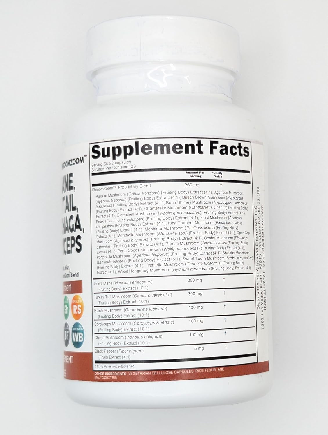 Clean Nutraceuticals Lions Mane 20In1 Mushroom Supplement with Turkey Tail Reishi Cordyceps Chaga Maitake Meshima Poria Cocos Shiitake Oyster Porcini Enoki - 1 Pack