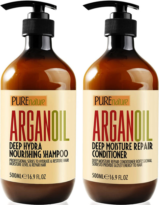 Argan Oil Shampoo and Conditioner Set - Sulfate Free Moroccan Care with Keratin - for Curly, Straight, Dry and Damaged Hair - Moisturizing, Hydrating, anti Frizz Salon Technology
