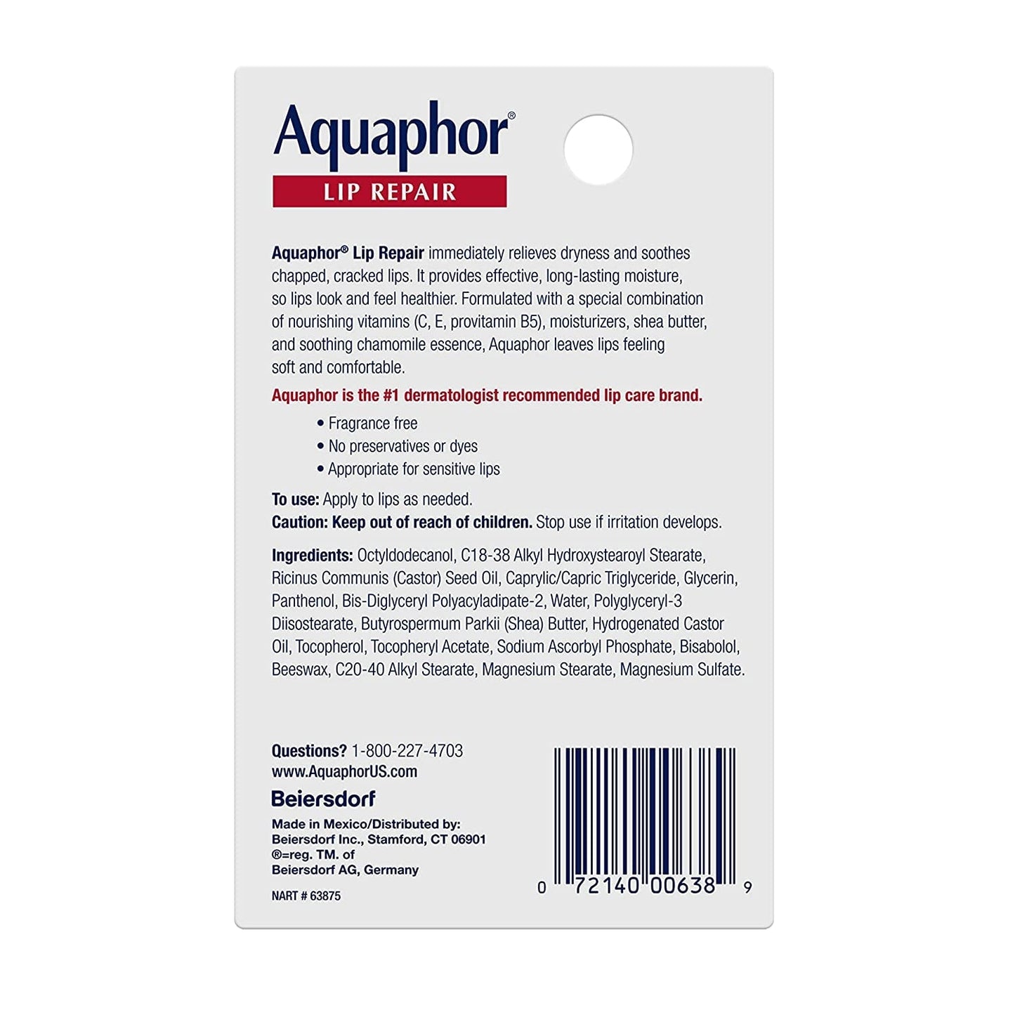 Aquaphor Lip Repair Ointment - Long-Lasting Moisture to Soothe Dry Chapped Lips - .35 Fl. Oz. Tube - Free & Fast Delivery