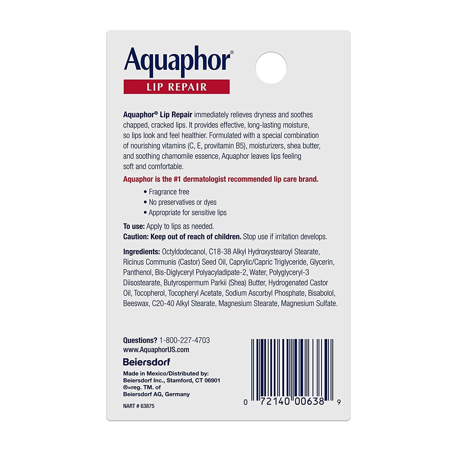 Aquaphor Lip Repair Ointment - Long-Lasting Moisture to Soothe Dry Chapped Lips - .35 Fl. Oz. Tube - Free & Fast Delivery
