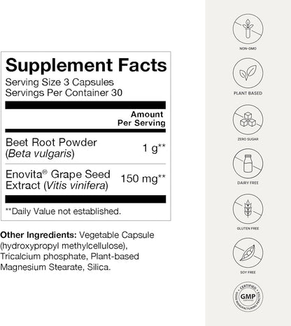 Humann Superbeets Beet Root Capsules Quick Release 1000Mg, Helps Support Nitric Oxide Production, Blood Pressure, Heart Health, Contains Non-Gmo Beetroot Powder, Studied Antioxidants 90 Count