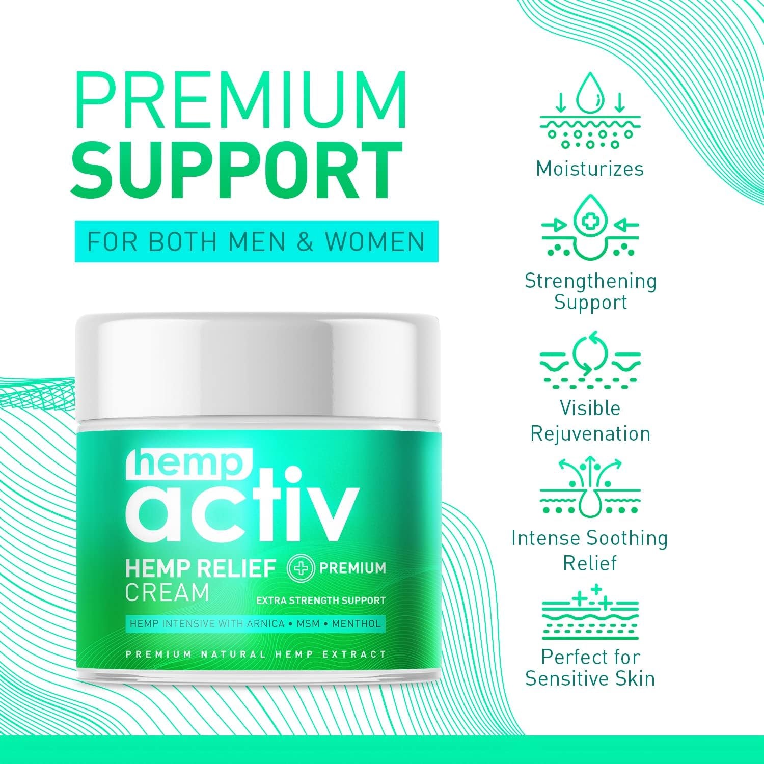 Hemp Cream, Use on Muscles, Neck and Shoulders, Infused with Hemp, Menthol, MSM & Arnica, 4 Fl Oz