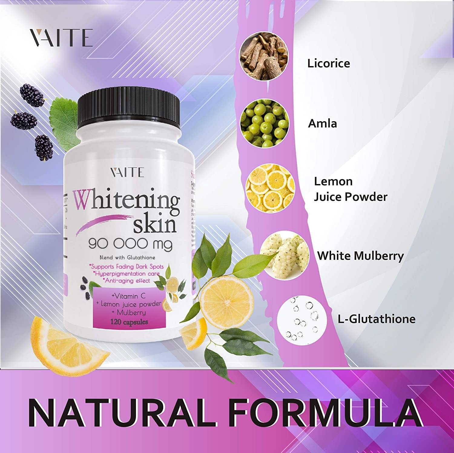 Glutathione Whitening Pills - Dark Spots & Acne Scar Remover - 90000Mg - Vegan Skin Bleaching Pills with Anti-Aging & Antioxidant Effect - 120 Capsules (3 Pack)