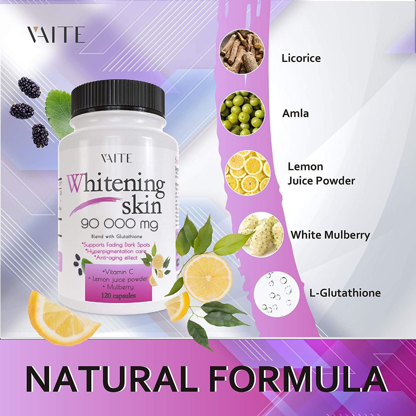 Glutathione Whitening Pills - Dark Spots & Acne Scar Remover - 90000Mg - Vegan Skin Bleaching Pills with Anti-Aging & Antioxidant Effect - 120 Capsules (2 Pack)