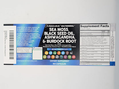 Clean Nutraceuticals Sea Moss, Black Seed Oil, Ashwagandha, Turmeric, Bladderwrack, Burdock, Vitamin C, Vitamin D3, Elderberry, Manuka, Dandelion, Yellow Dock, Iodine, Chlorophyll, and Apple Cider Vinegar Supplement